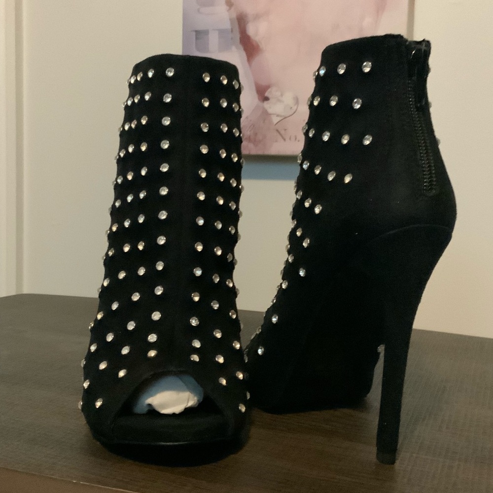 Aldo Black Heeled Boots with Edgy Studs